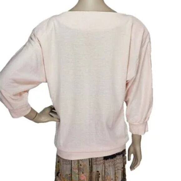 1980s Vintage Embroidered Sweater Sequins Lotus Flowers Pullover Size Large Pink - Picture 2 of 12